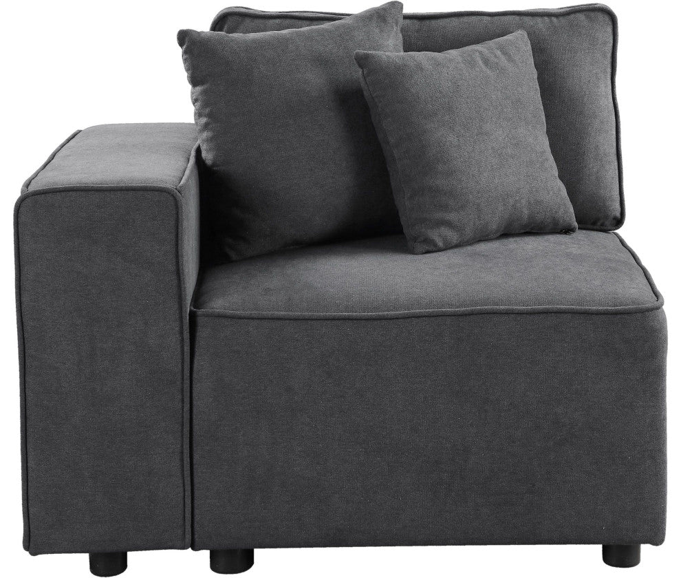 ACME Silvester Modular Left Facing Chair With 2 Pillows, Gray Fabric