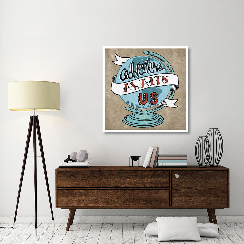 "Adventure Love Globe Taupe" Digital Paper Print by Mary Urban, 42"x42"