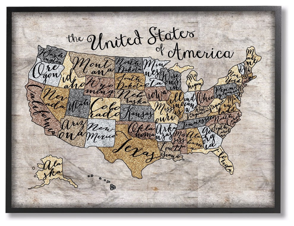 Stupell Industries United States Map Typography Art, 11 x 14
