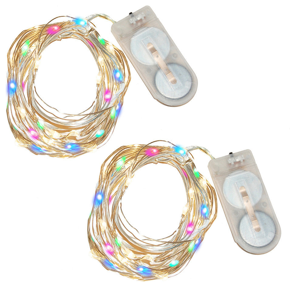 Battery Operated Waterproof Mini String 40-Light, White, Multi Color, Set of 2