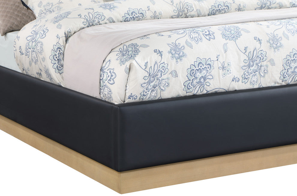 Casa Black Faux Leather King Bed, Black, Queen