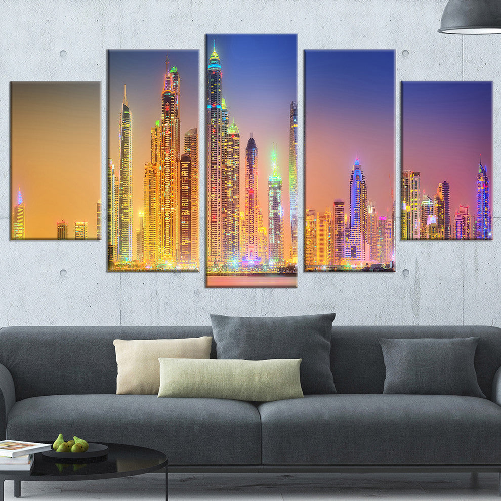 "Dubai Marina Skyscrapers" Cityscape Canvas Print60"x32", 5-Panels