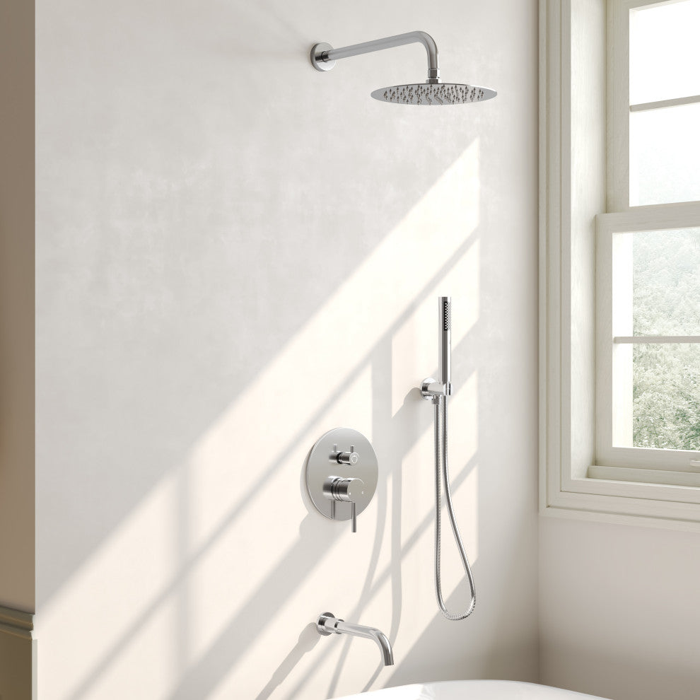 10" Wall Shower System with Tub Shower Faucet Set, Chrome