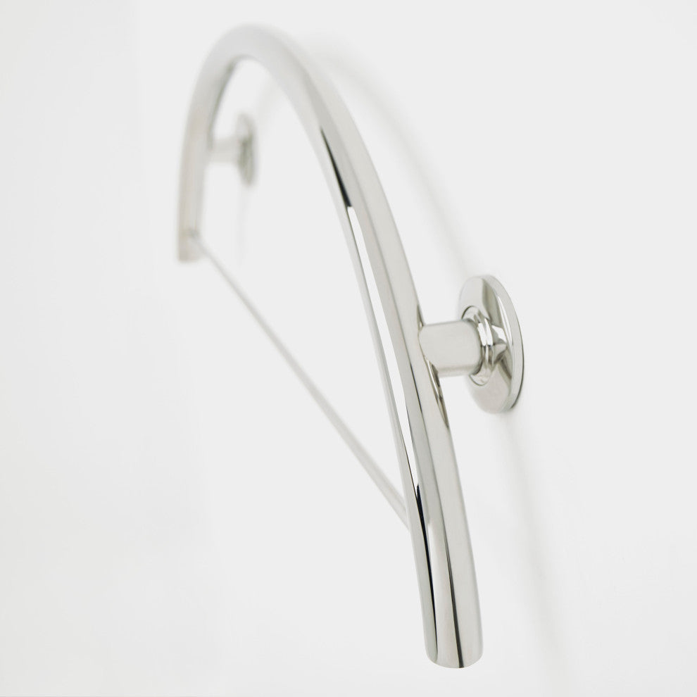 30" Half-Moon Curved Shower Grab Bar With Towel Bar, Polished Stainless