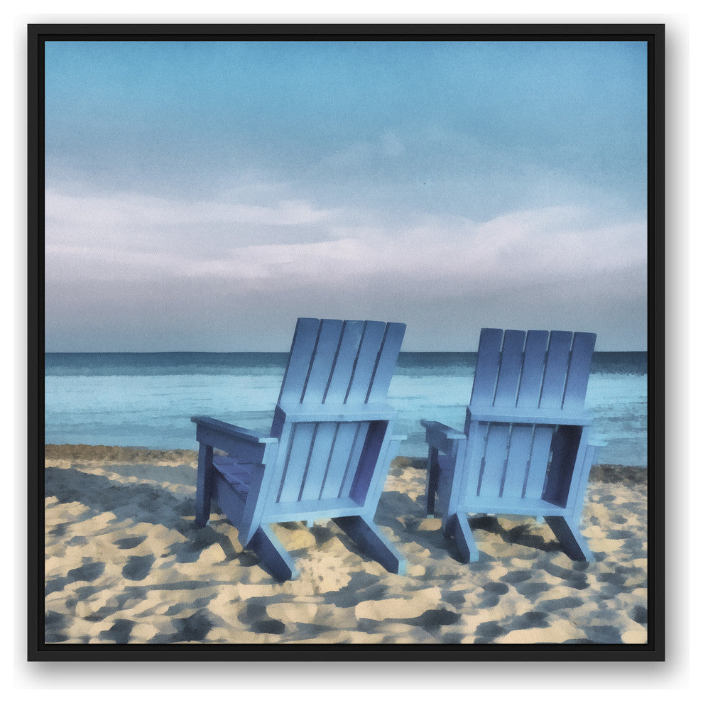 Blue Beach Chairs Photo 30x30 Black Floating Framed Canvas