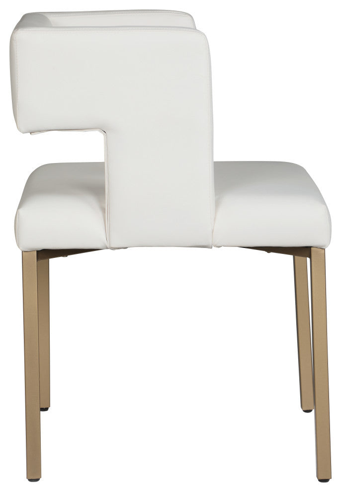 The Caleb Dining Chair, White and Brushed Gold, Faux Leather and Iron, Set of 2