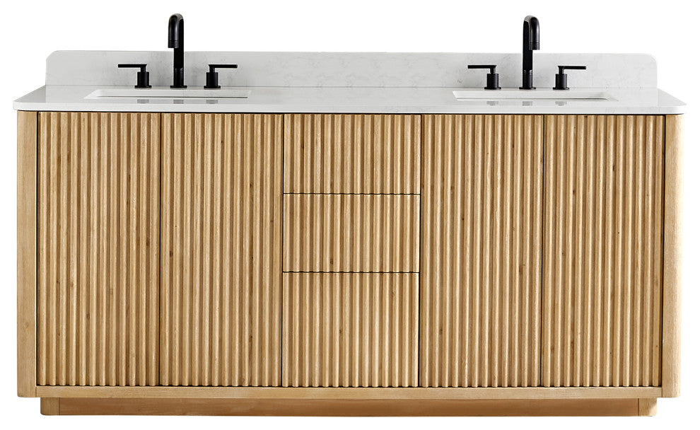 Clayton Bathroom Vanity, Washed Light Brown, 72", No Mirror