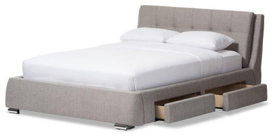 Camile Modern Gray Fabric Upholstered 4-Drawer Queen Size Storage Platform Bed