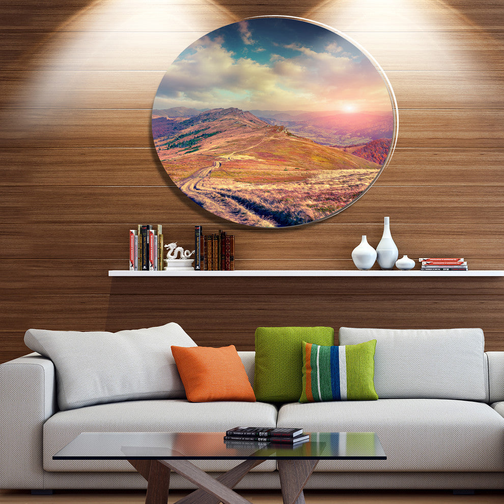 Amazing Autumn Landscape In Hills, Landscape Art Round Wall Art, 36"