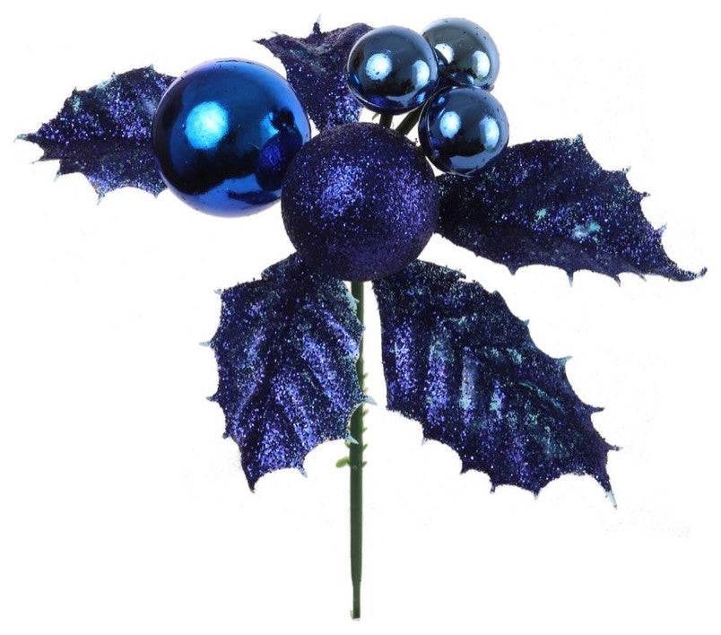 Glitter Holly Pick with Ball - Festive Decor, Gold