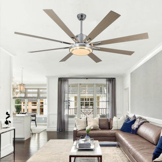 72" Modern Ceiling Fan with Reversible Blades, Dimmable Light and Remote, Chrome, 72"
