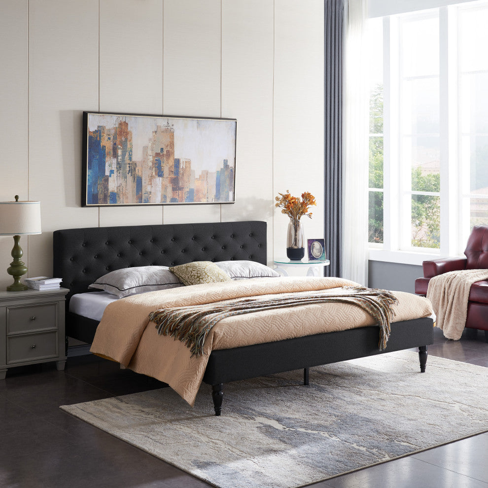 Winston Contemporary Upholstered King Bed Platform, Black