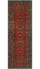 Fine Vintage Distressed Radbyrne Rust/Blue Runner, 3'4x9'11