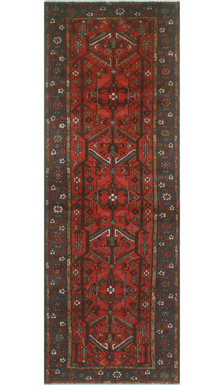 Fine Vintage Distressed Radbyrne Rust/Blue Runner, 3'4x9'11