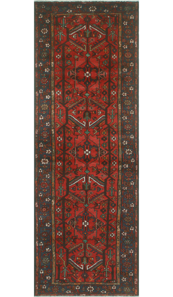 Fine Vintage Distressed Radbyrne Rust/Blue Runner, 3'4x9'11