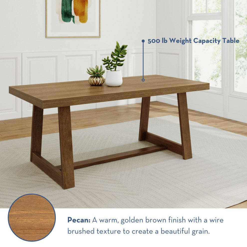 Classic Rectangular Dining Room Table (72in / 1830mm), Pecan Wirebrush