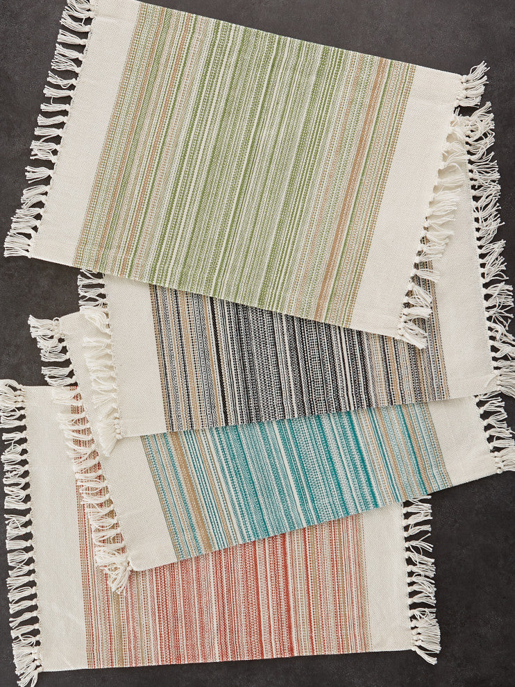 Black Striped Fringed Placemat Set of 6