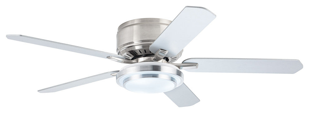 52-inch Modern Satin Nikel Flush Mount Ceiling Fan with Light