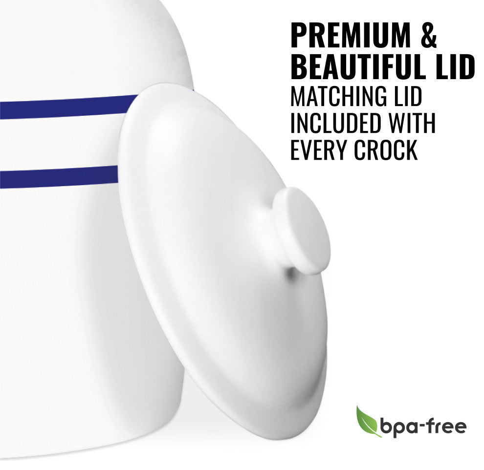 Blue Stripe Porcelain Ceramic Water Dispenser Crock With Faucet, Lead Free