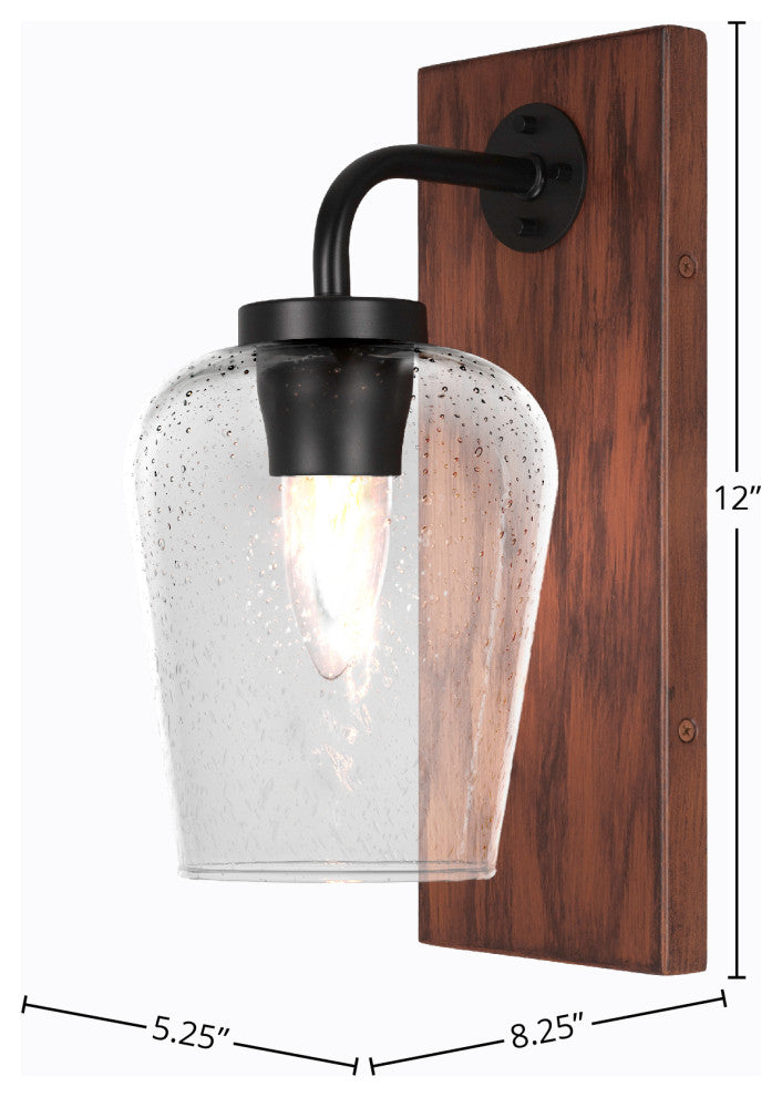 Oxbridge 1-Light Wall Sconce, Matte Black & Painted Wood-look Metal/Clear Bubble
