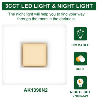 Bathroom Exhaust Fan & Light Combo 90 CFM 1.5 Sones Dimmable Light & Night Light, Matte Black