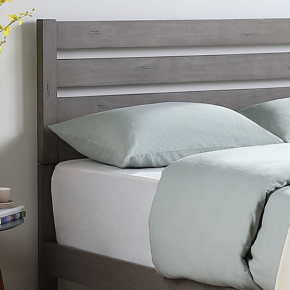 Kenley Queen Size Bed With Headboard, Gray Finish, Natural