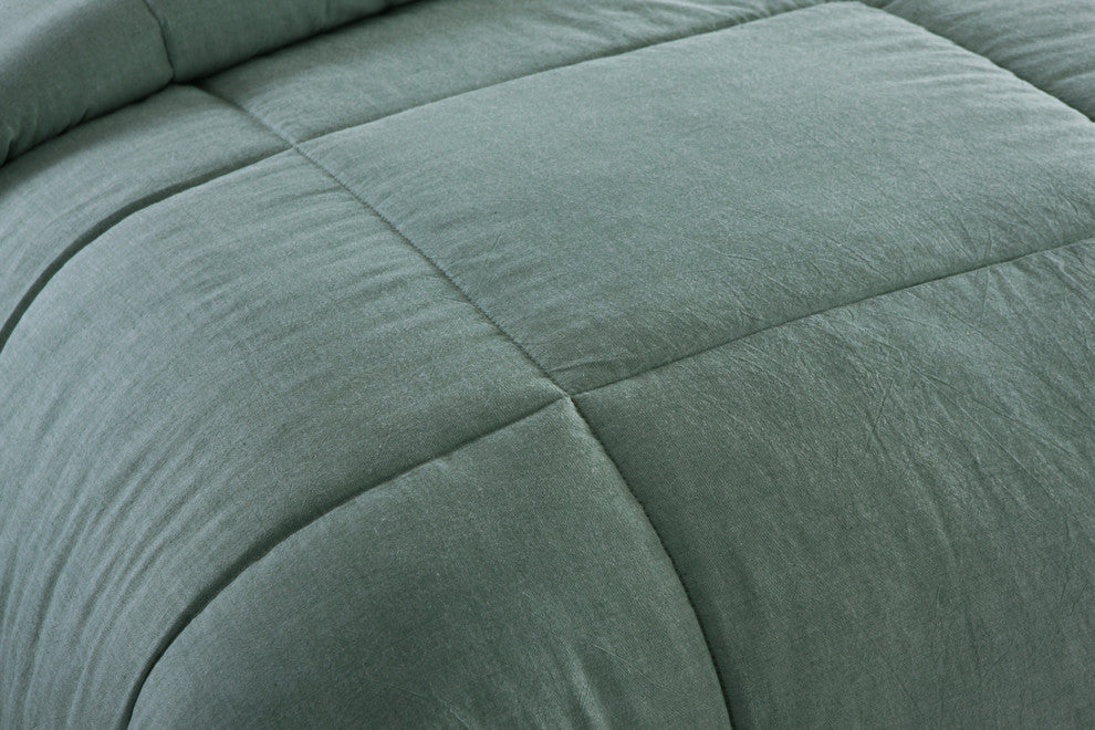 Washed Cotton Comforter Mini Set, Green, Twin Xl