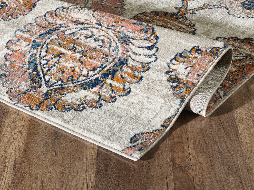 Abani Arto ART110A Bohemian Coral and Navy Medallion Area Rug