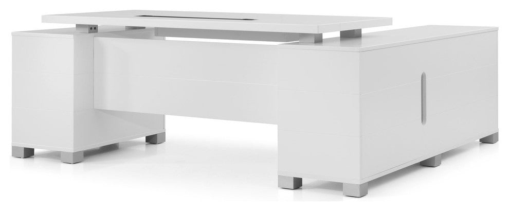 Ford Executive Modern Desk With Filing Cabinets and Return, Left Return