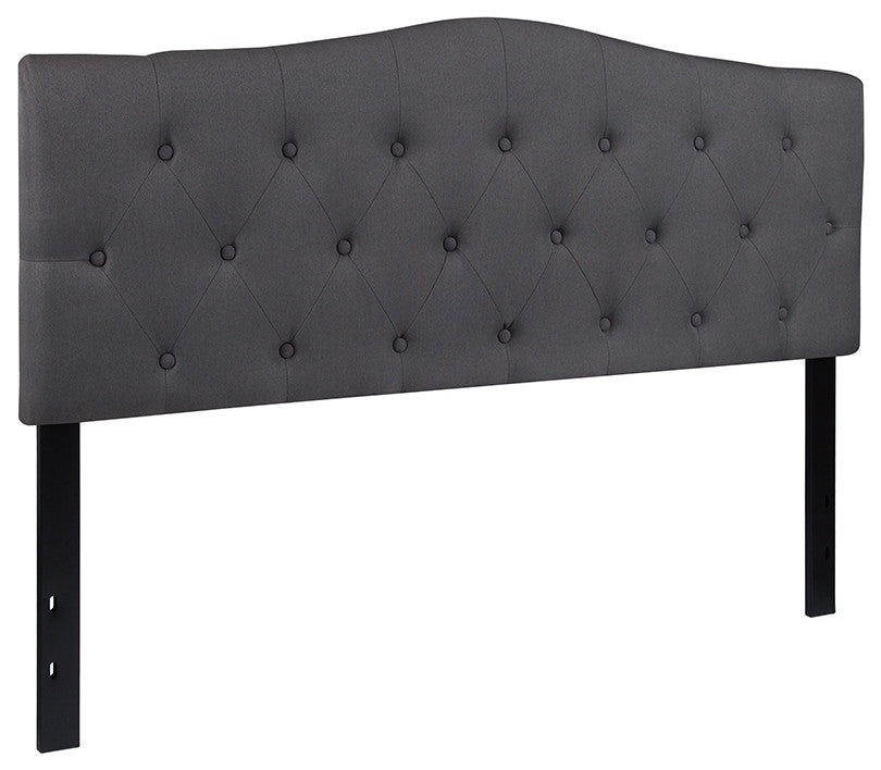 Cambridge Tufted Upholstered Queen Size Headboard, Dark Gray Fabric