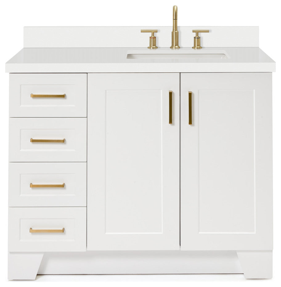 ARIEL Taylor 43" Right Offset Rectangle Sink White Vanity Quartz Top, No Mirror
