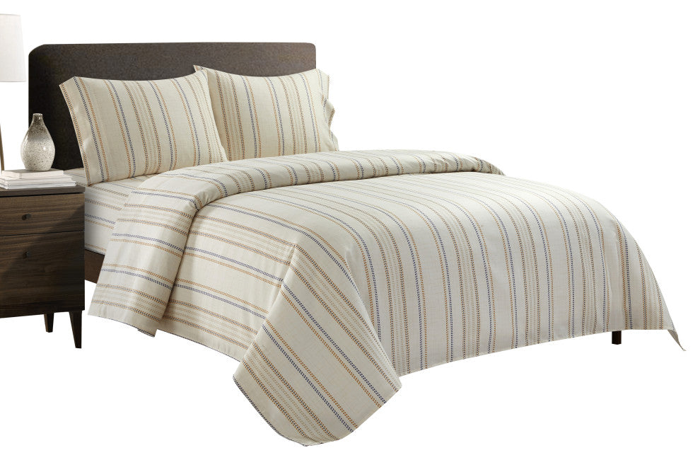 Tripoly 4 Piece Flat Sheet Set Striped, Beige, Full