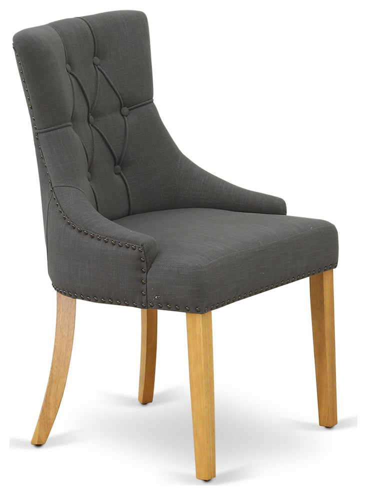 Friona Parson Chair With Oak Leg And Linen Fabric Dark Gotham Grey Set of 2