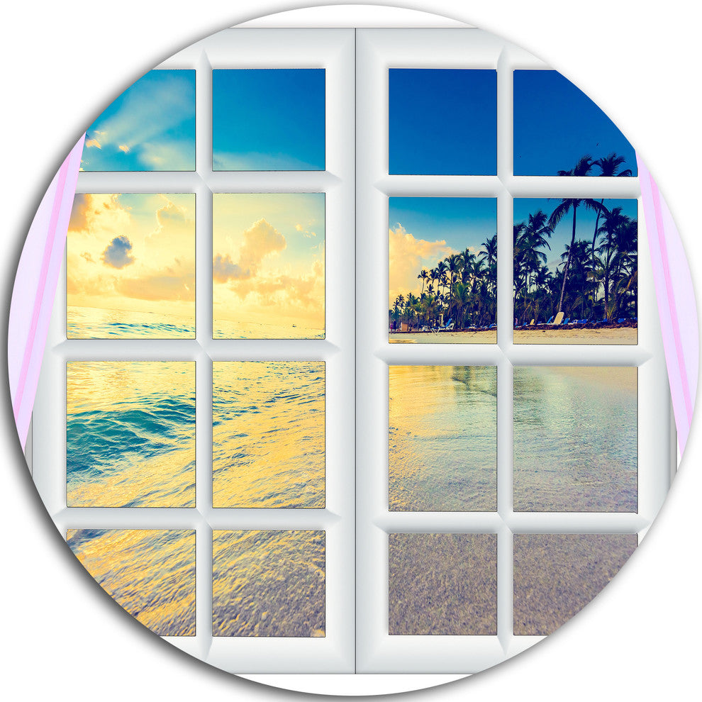 Closed Window To Ocean Sunset, Landscape Disc Metal Wall Art, 36"