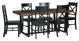 7-Piece Farmhouse Dining Set - Mahogany/Black