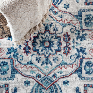 Modern Persian Vintage Medallion Light Grey/Blue 5' Square Area Rug