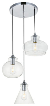 Destry 3 Light Pendant, Chrome And Clear
