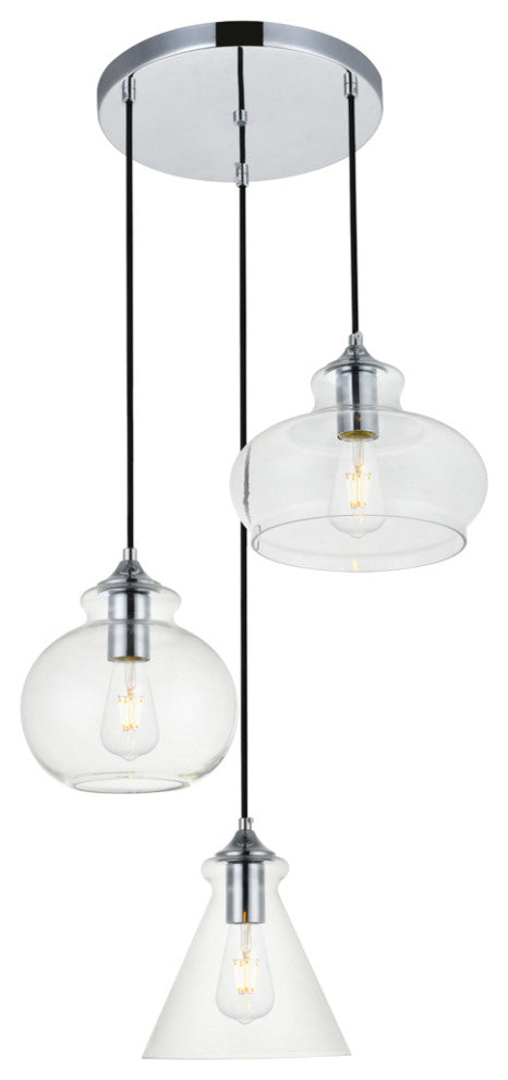 Destry 3 Light Pendant, Chrome And Clear