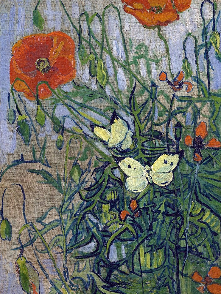 Tile Mural, Still Life Butterflies Poppies Flowers By Vincent Van Gogh Matte