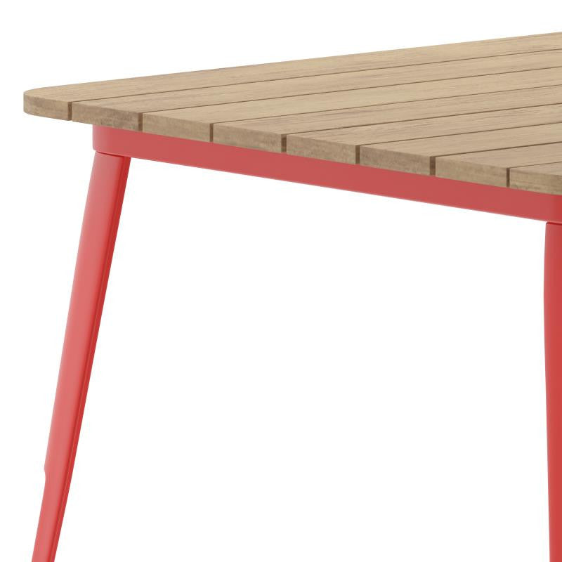 Declan Commercial Indoor/Outdoor Dining Table with Umbrella Hole, 36" Square, Brown/Red