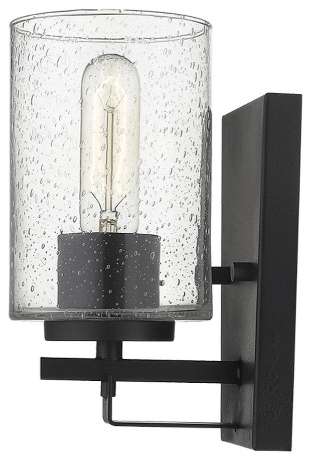 Black Metal and Textured Glass Wall Sconce