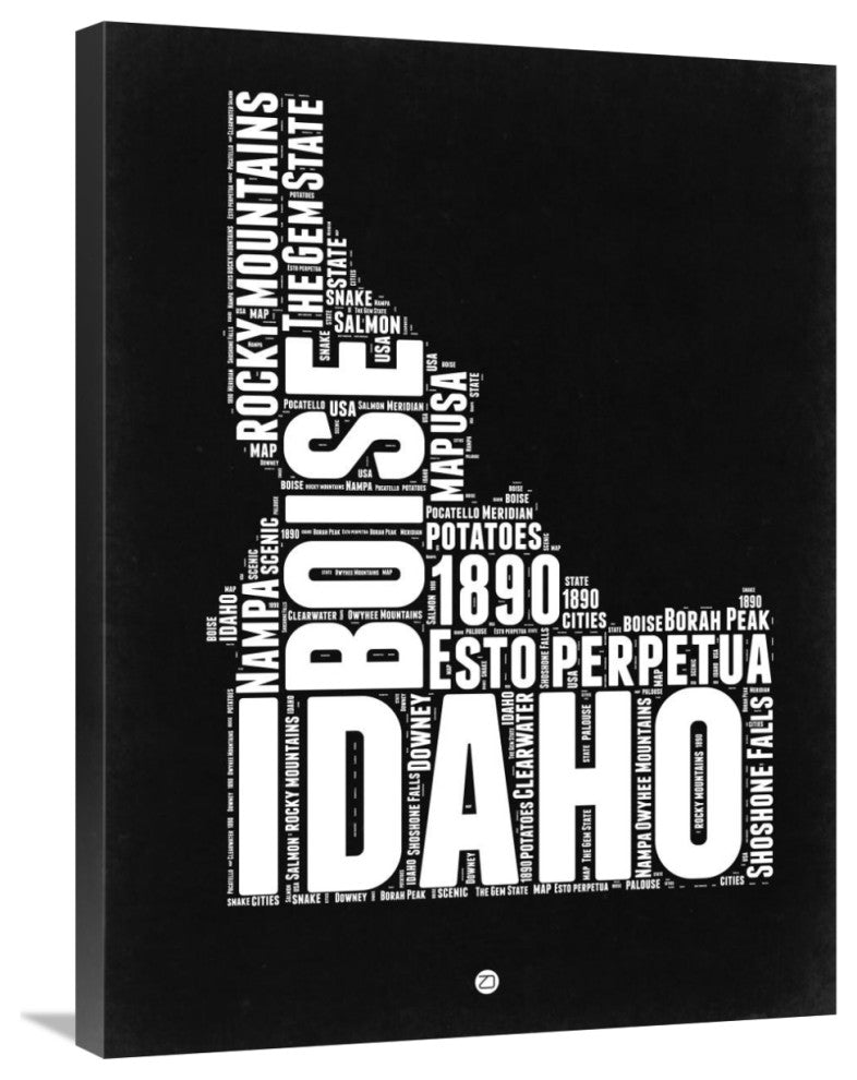 "Idaho Black and White Map" Fine Art Print