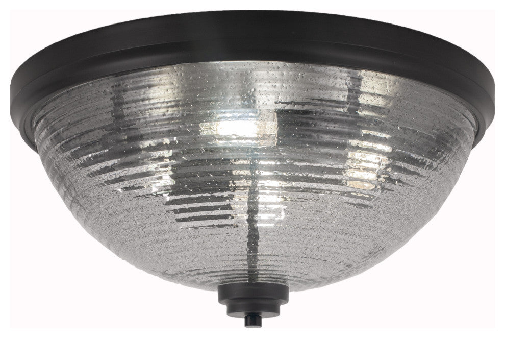 18" 4-Light Flush Mount Light, Matte Black/Smoke Ribbed