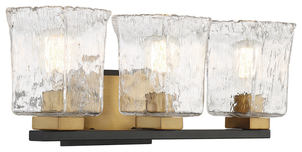 Sidney 3-Light Bathroom Vanity Light, Matte Black With Warm Brass Accents