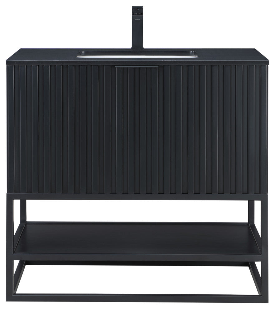 Terra Bathroom Vanity, Black, 36", Black Top