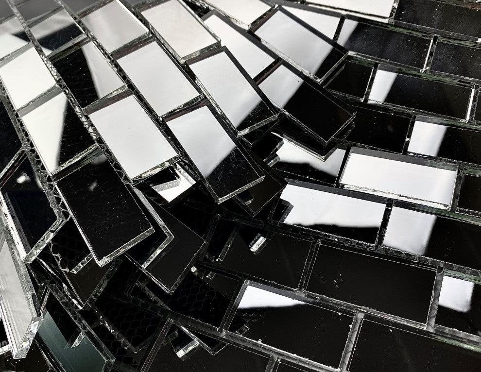 Mirror 1x2 Mesh Mounted Brick Glass Mosaic Tile,Silver, Set of 14 Shts