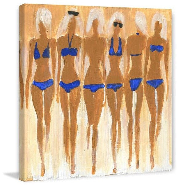 "Tiny Blue Bikinis" Painting Print on Wrapped Canvas, 18"x18"
