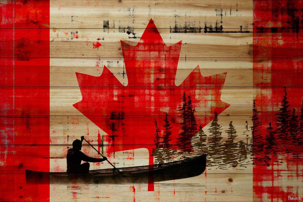 "Canadian Canoe" Print on Natural Pine Wood, 60"x40"