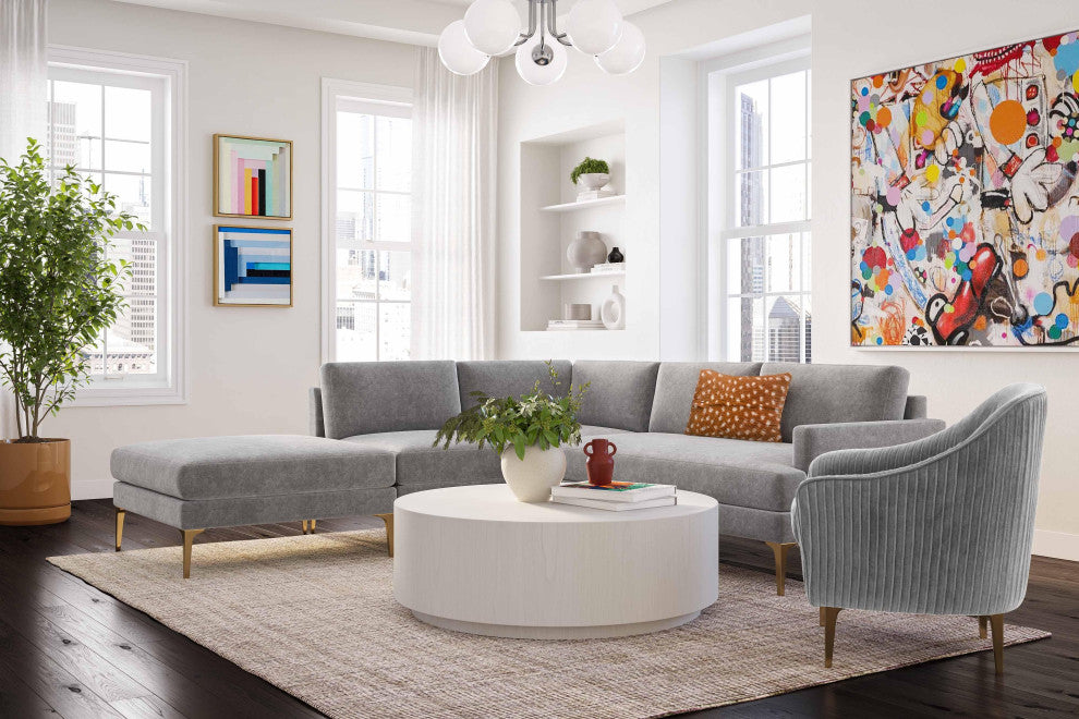 Serena Gray Velvet Large Left Arm Facing Chaise Sectional