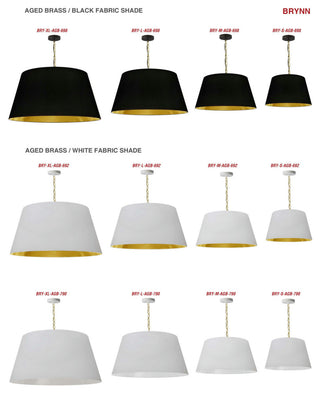 1 Light Brynn LG Pendant, White/Gold Shade, Aged Brass
